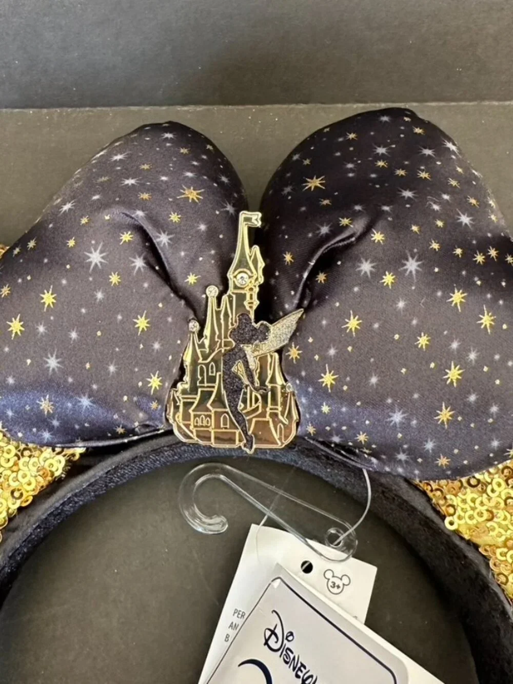 Disneyland Paris 30 Year Anniversary Tinkerbell Black Gold Sequins Ear Headband